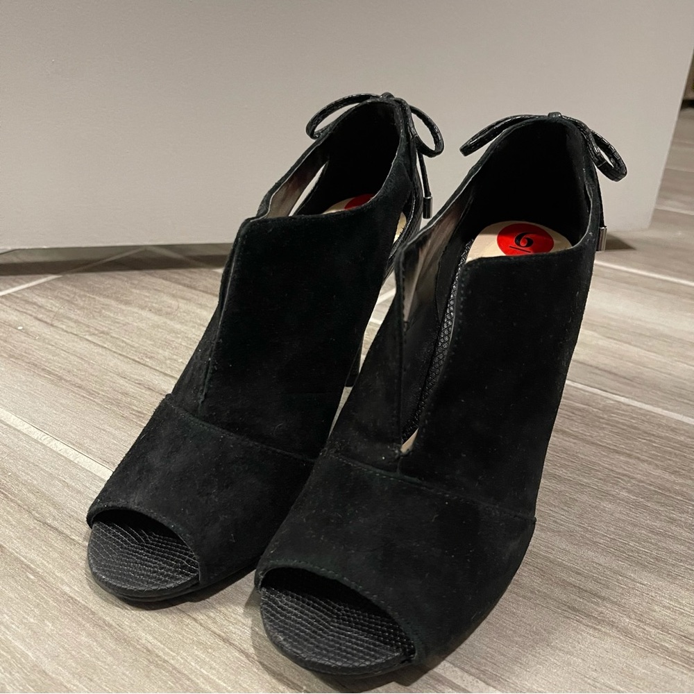 Nine West Andra Black Leather Suede Ankle Boot Bootie 3.5" Heels Womens Size 6M